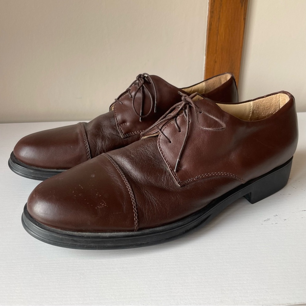 Classic Brown Leather Men's Dress Shoes Quiet Luxury Size 12